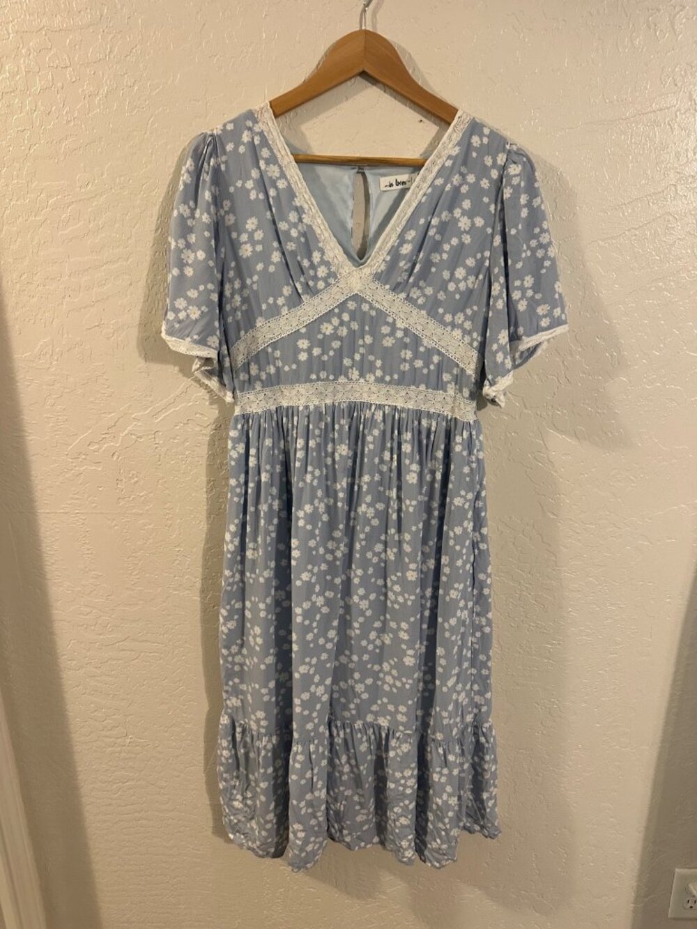 In Loom Blue & White Daisy Lace V Neck Prairie Cottage Core Maxi Maxi Dress